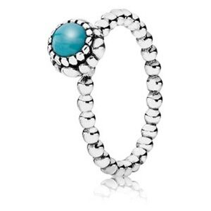 Pandora Sterling Silver December Birthstone Ring Turquoise Size 6.5 / 7